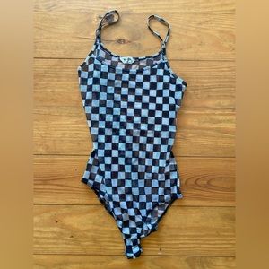 Women’s S black and white checkered sheer body suit